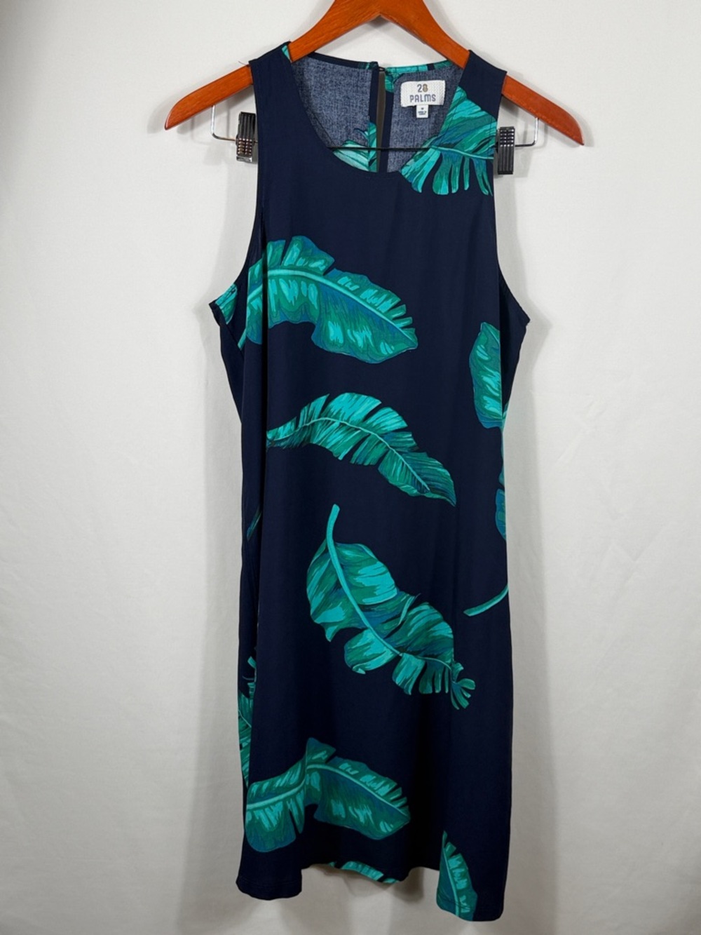 28 Palms 100% Viscose Navy‎ Leaf-Print Sleeveless Dress. Womens Size M. Soft